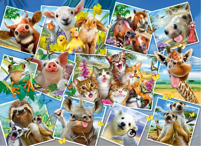 Drewniane puzzle z figurkami - pocztówka ze zwierzętami