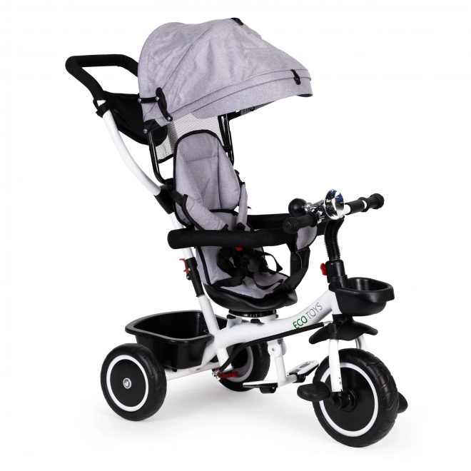 ECOTOYS Trójkołowy rowerek z daszkiem i prowadnicą - szary