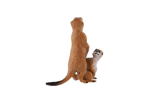 Dekoracyjna figurka surykatki z młodym - plastikowa, jasnobrązowa, 8cm