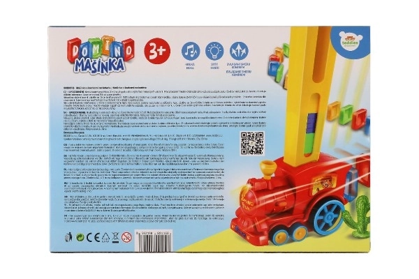 Lokomotywa/Pociąg domino układający plastikowy 16cm na baterie z dźwiękiem ze światłem w pudełku 33x23,5x8cm