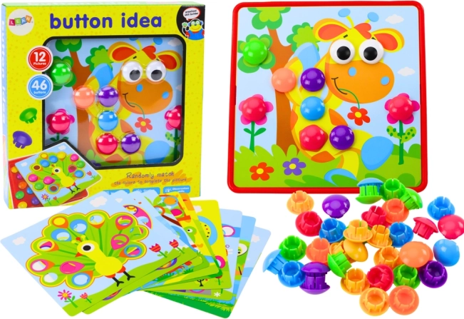 Dziecięce puzzle z kolorowymi przyciskami - 12 wzorów