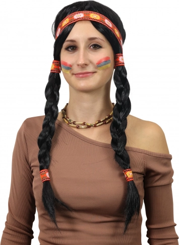 peruka Indianka Ribana z warkoczami dla dorosłych