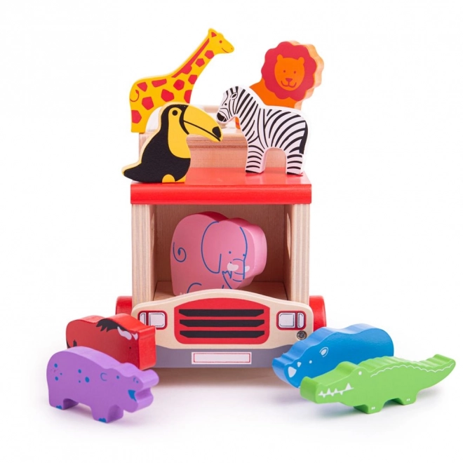 Bigjigs Toys Drewniane auto z safari zwierzakami