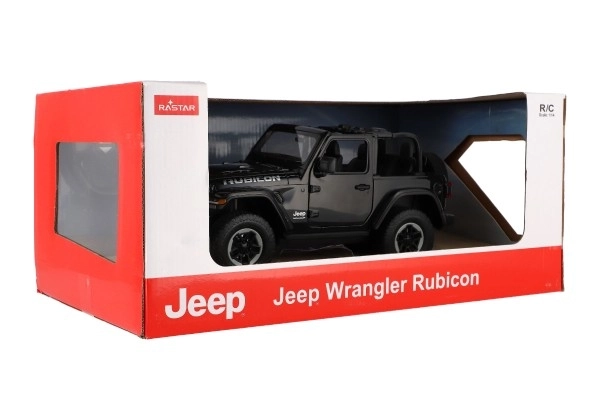 Auto RC Jeep Wrangler Rubicon czarny plastik 29cm 2,4GHz na dalsze sterowanie na baterie w pudełku 44x19x26cm