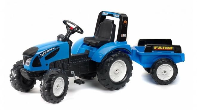 Traktor Landini niebieski na pedały z przyczepą dla dzieci od 3 lat
