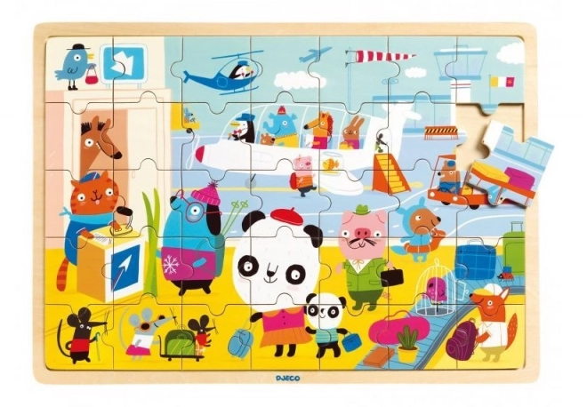 DJECO Drewniane puzzle Lotnisko 35 elementów