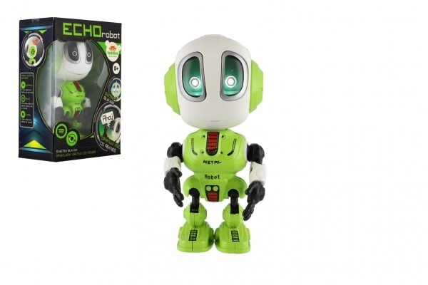 Robot ECHO powtarzający zdania metalowy 12cm zielony na baterie ze dźwiękiem, światłem w pudełku 10,5x15x5,5cm