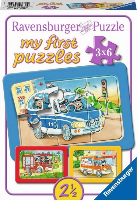 Moje pierwsze puzzle – pojazdy interwencyjne ze zwierzątkami za kierownicą 3×6 elementów RAVENSBURGER