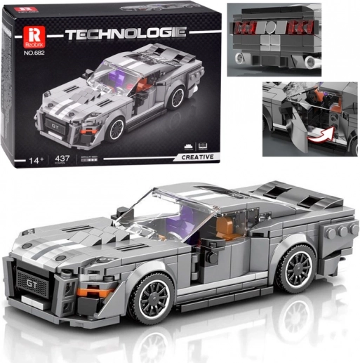 Techniczne klocki – sportowe auto GT z lat 60. – szare