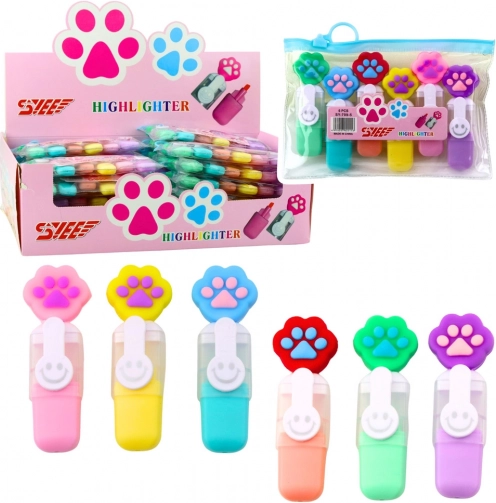 Mini zakreślacze z łapką w etui 6 szt.