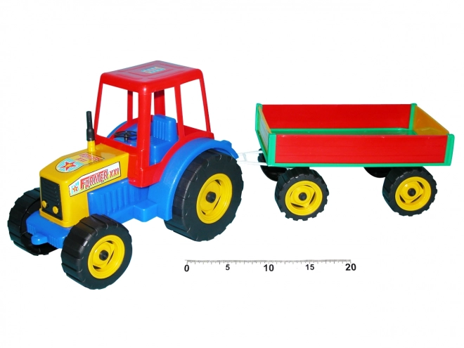 Kolorowy traktor z przyczepą 45 cm