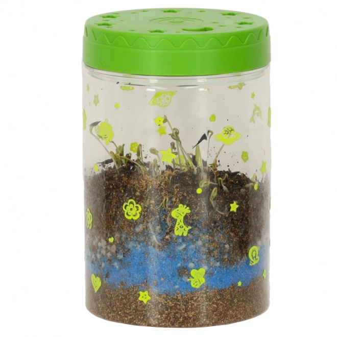 Terrarium do uprawy roślin z lampą LED i dinozaurami