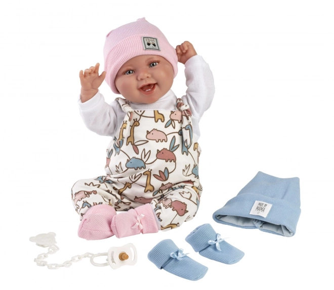Llorens 84481 NOWORODEK 2 w 1 - realistyczna lalka niemowlę z dźwiękami i miękkim materiałowym ciałem - 44 cm