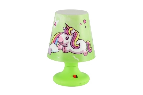 Mini lampka z jednorożcem na stół plastikowa 8,5x11cm na baterie 3 kolory