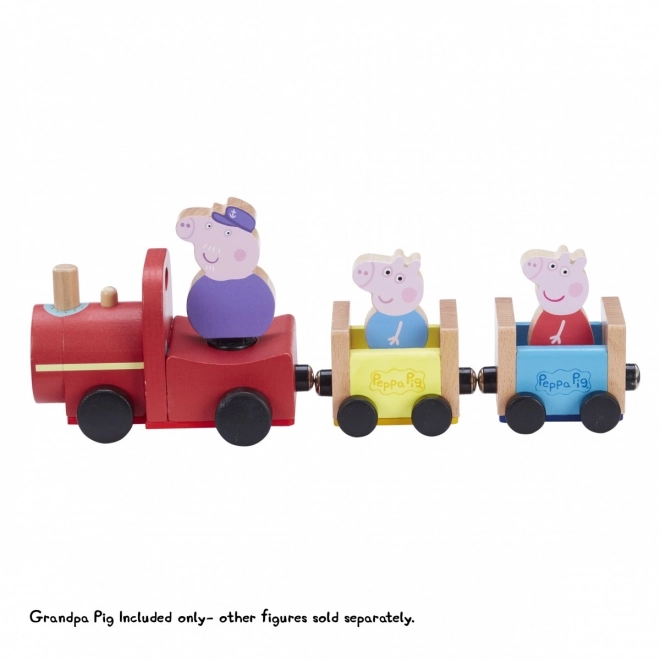 Drewniany pociąg Świnka Peppa + figurka dziadka
