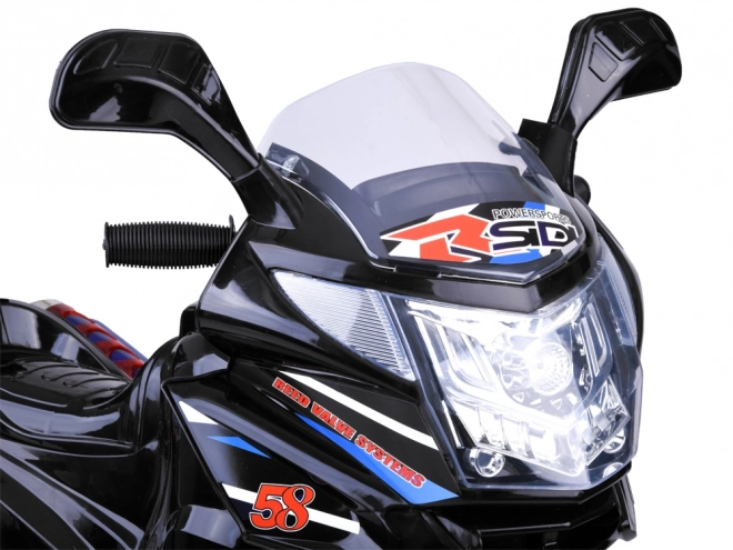 Dziecięcy motocykl sportowy z kolorowym oświetleniem LED – Czarna