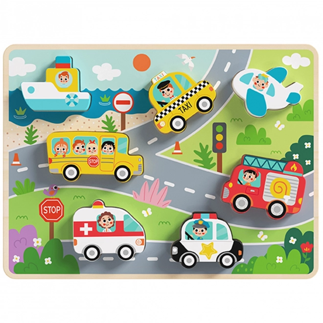 Drewniane puzzle Montessori miasto