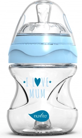 Szklana butelka dla niemowląt Nuvita niebieska 140 ml