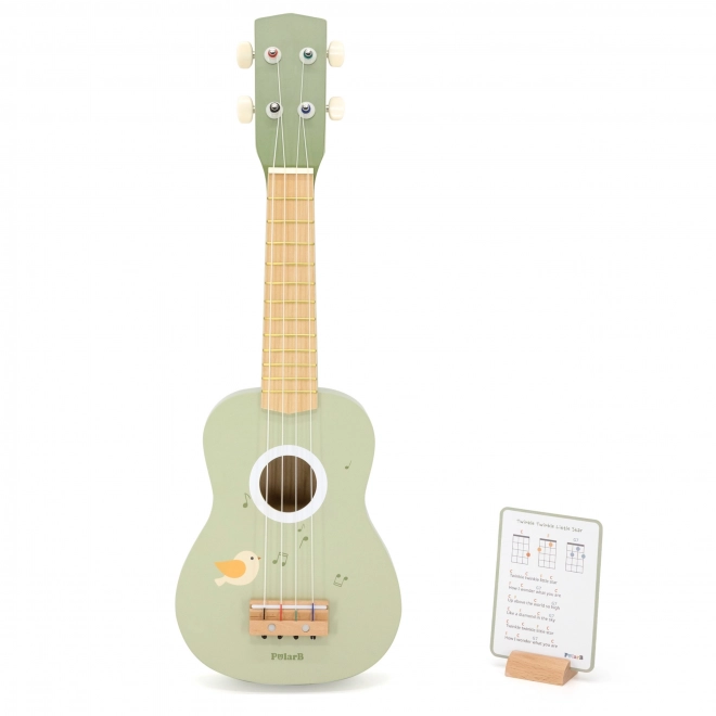 Drewniane ukulele dla dzieci zielone z nutami