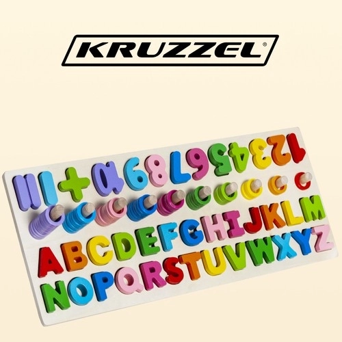 Drewniana wkladanka abeceda i liczby