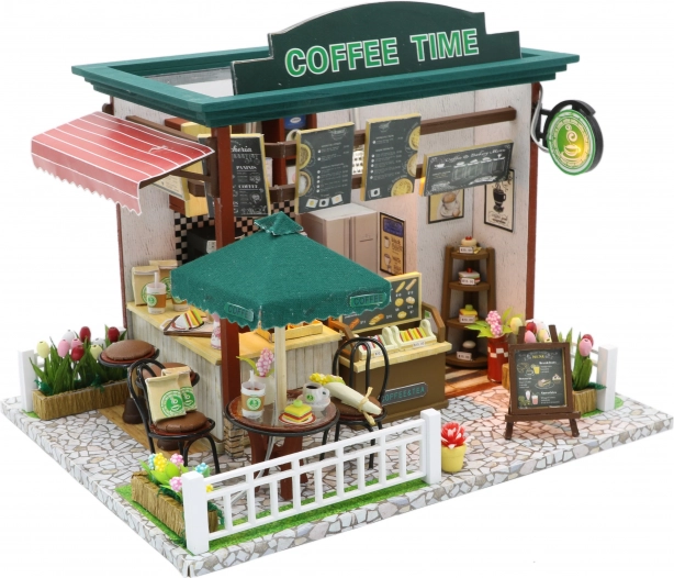 Miniaturowa kawiarnia Coffee Time – kreatywny zestaw do budowy z oświetleniem LED