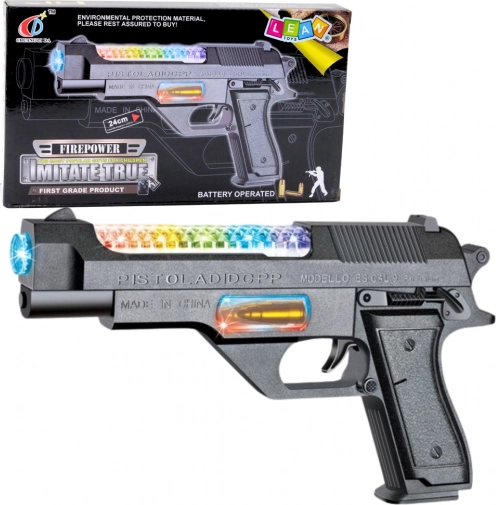 Zabawka pistolet na baterie ze światłami i dźwiękami 24 cm