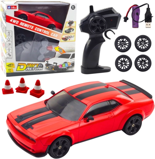 RC drift auto 4WD z wymiennymi kołami – czerwone