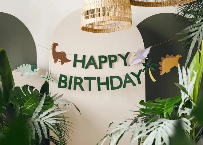 Transparentny Happy Birthday Dino 3m