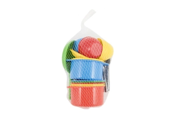 Zestaw kolorowych naczyń z plastiku 18 szt. w siatce 12m+