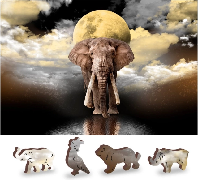 Drewniane puzzle Słonie sny 2w1, ekologiczne, 150 elementów