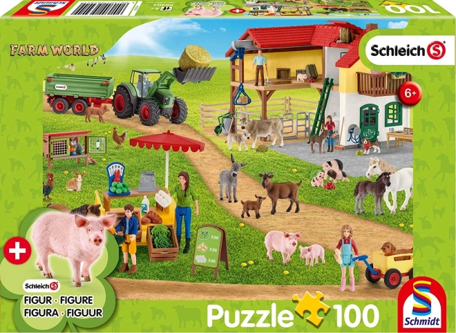 SCHMIDT Puzzle Schleich Farma ze stoiskami 100 elementów + figurka Schleich