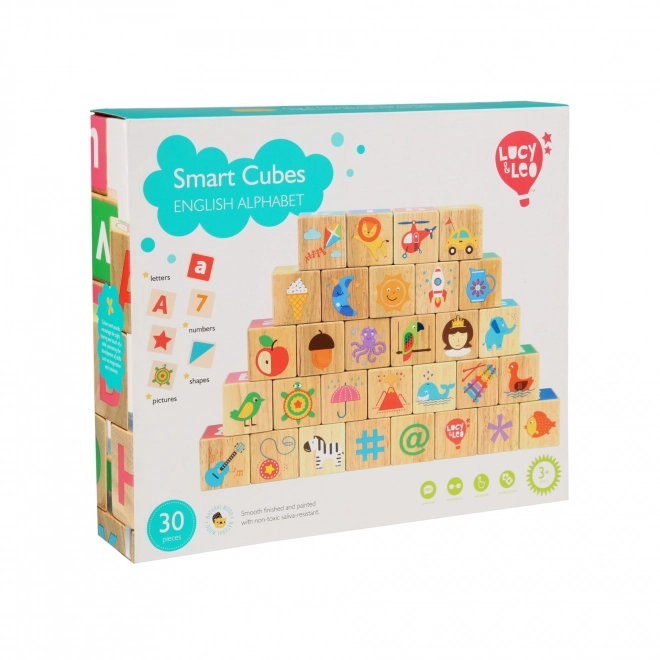 Inteligentne kostki od Lucy&Leo – Drewniany zestaw do nauki angielskiego alfabetu