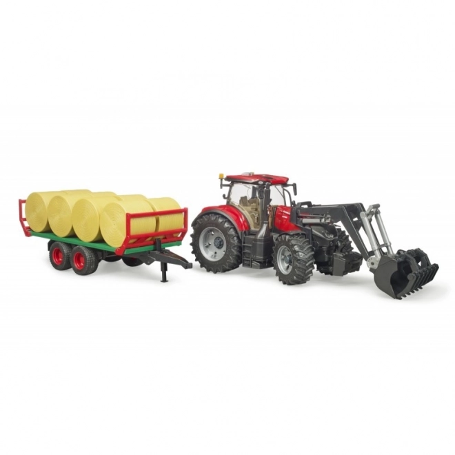 Bruder Traktor Case IH Optum 300 CVX z przednim ładowaczem i przyczepą na bele