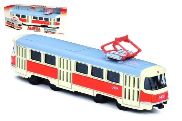 Tramwaj Tatra T3 czeska metalowa 16cm retro na mechanizm wstecznego biegu w pudełku 20x8x6cm CZ design