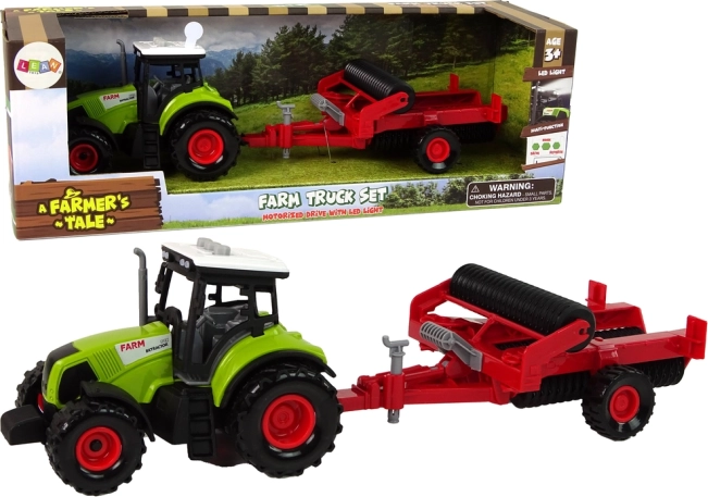 Traktor z kultywatorem dla dzieci ze światłami i dźwiękami – Zielony