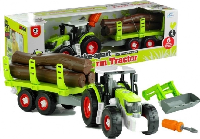 Rozkładany traktor z przyczepą na drewno