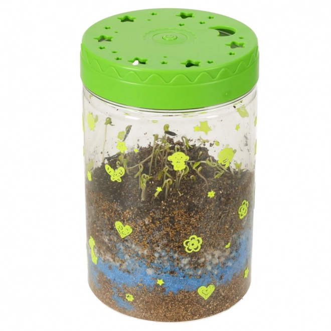 Terrarium do uprawy roślin z lampą LED i dinozaurami