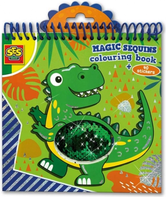 Magiczne kolorowanki z cekinami dinozaury – niebieski i zielony