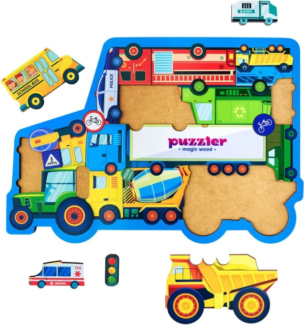 WOODLIKA Drewniane puzzle Świat środków transportu 18 elementów