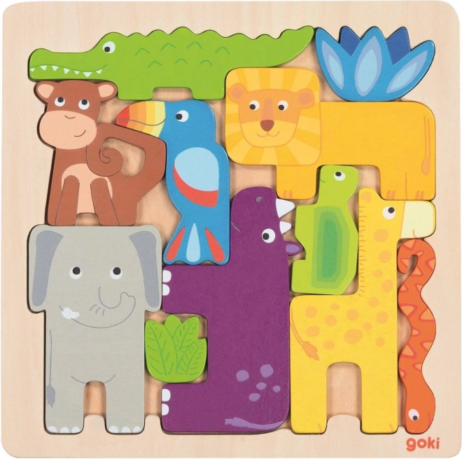 Obrysowe drewniane puzzle Safari 11 elementów Goki