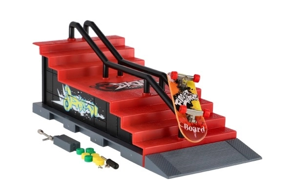 Skatepark - deskorolka palcowa śrubowa z rampą plastikowa 8cm z dodatkami mix rodzajów w pudełku 28x18cm