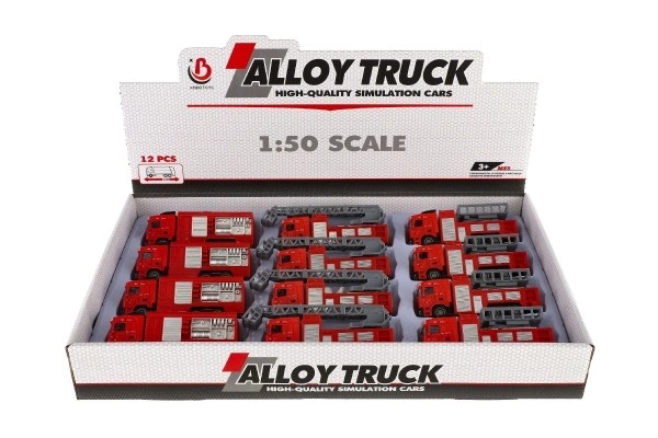 Auto strażacy plastik 13-16cm z powrotnym naciągiem 3 rodzaje 12szt w pudełku