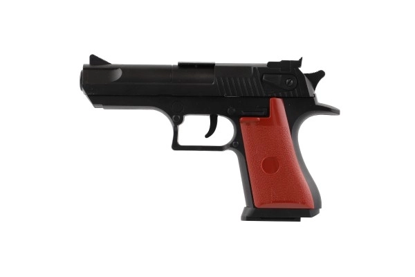 Pistolet na korki 17cm plastik + naboje 12szt + tarcza 2szt na karcie