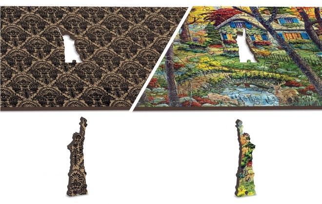 Drewniane puzzle domek w lesie 2w1