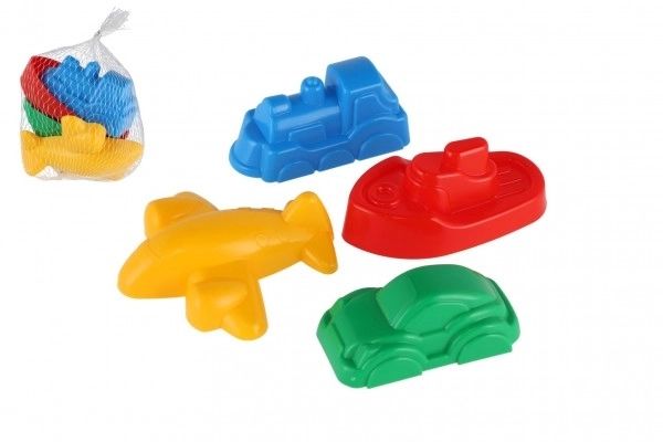 Foremki Babki do piasku 4szt. plastikowe pojazdy w siatce 12m+