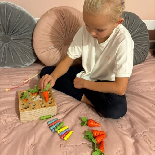 Drewniana gra Montessori 2w1 - Marchewkowy ogródek dla dzieci