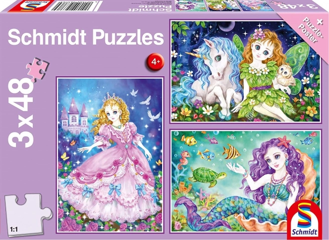 Puzzle SCHMIDT księżniczka, wróżka i syrenka 3×48 elementów