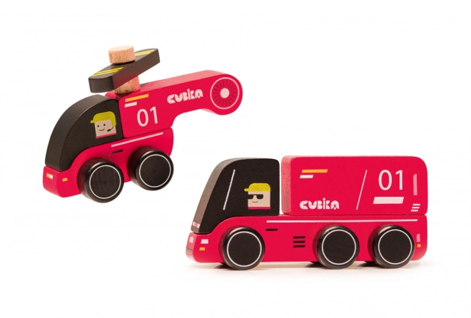 CUBIKA 15559 Strażacy - drewniane autko z helikopterem