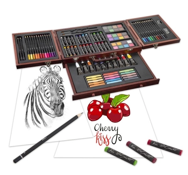 Zestaw do malowania - Art box kreatywny zestaw 103 szt. w drewnianej walizce w pudełku 39x27x9 cm
