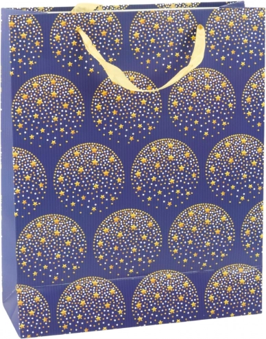 Elegancka torba prezentowa ze złotymi gwiazdami, granatowa 32 × 26 × 12 cm